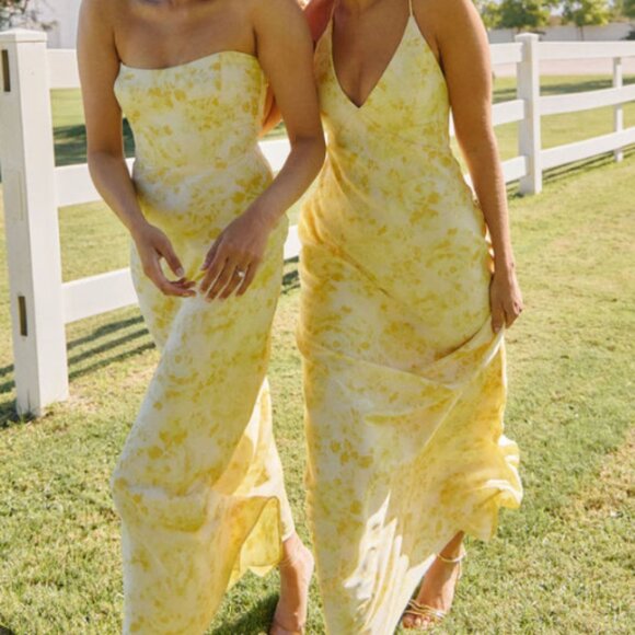 Park and Fifth Yellow Brodie Strapless Dress Maxi Wedding Guest Floral XS - Picture 1 of 3